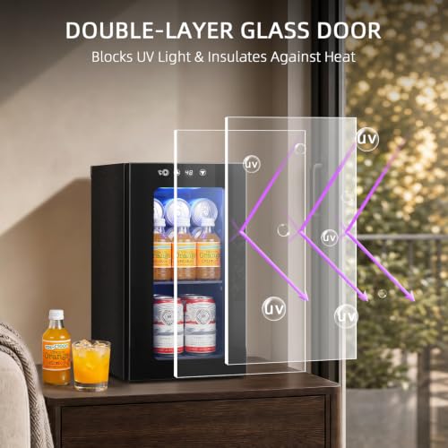 Image of Antarctic Star Beverage Refrigerator, 10L Portable mini fridge with Electronic Temperature Control, 40-61F Glass Door, Small Drink Fridge for Bedroom, Dorm, Office, Bar & Kitchen