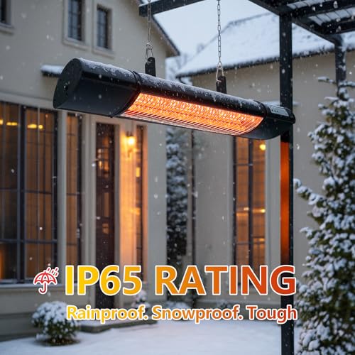 Image of Hanging Patio Heater, Outdoor Electric Heater, Wall Mounted & Ceiling Infrared Garage Heater for Outdoor /Indoor Use, 1500W, Remote Control, Black