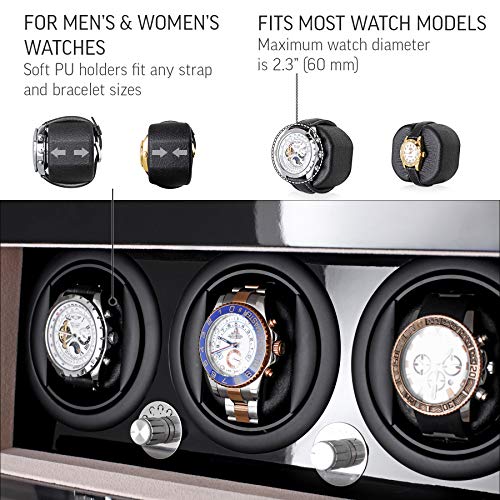 Watch Winder and Storage box for winding 3 Automatic Watches and 12 Watch Storage Space (Black + Beige)
