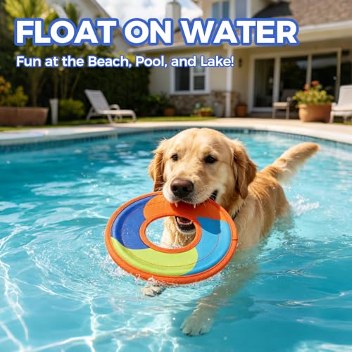 Image of Mihachi Flying Disc Dog Toy, Interactive Water Floating Flyer Lightweight Catch and Fetch Toys for Small Medium Large Dogs, Durable Oxford Cloth Fabric with Soft Edges,Pet Outdoor Exercise Toys,Orange
