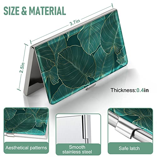 Swooflia Business Card Holder Case Wallet for Men Women Metal Green Tropical Leaves Slim Pocket Purse Square Card Cases Cute For Realtors Real Estate Agents3