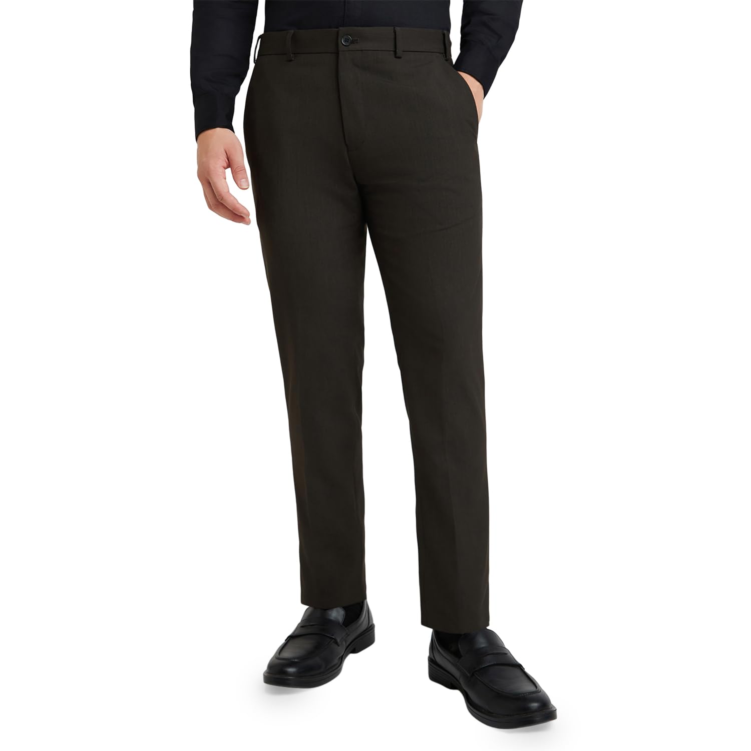 raymond Men's Slim Fit Mid Rise Solid Pattern Polyester Viscose Blend Flat Front Trouser-picture-33