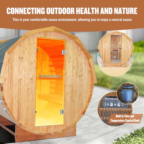 Image of OUTEXER Outdoor Traditional Sauna 4-5 Person 240V 4.5KW 6'x6' Steam Saunas | Wet Finnish Carbonized Spruce Wood Sauna with Heater,Sauna Stone,Water Bucket,Ladle,LED Lights