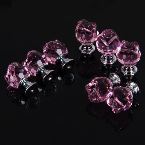 Revesun - Pomelli in cristallo trasparente a forma di rosa, per porte, armadietti, cassetti e guardaroba, credenze, 20 mm, confezione da 8, colore rosa