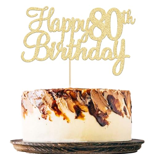Gyufise 3Pcs Gold Happy 80th Birthday Cake Topper Glitter 80th Birthday Cake Pick Cheers to 80 Years Old Eighty Fabulous Cake Decorations for 80th Birthday Theme Party Supplies