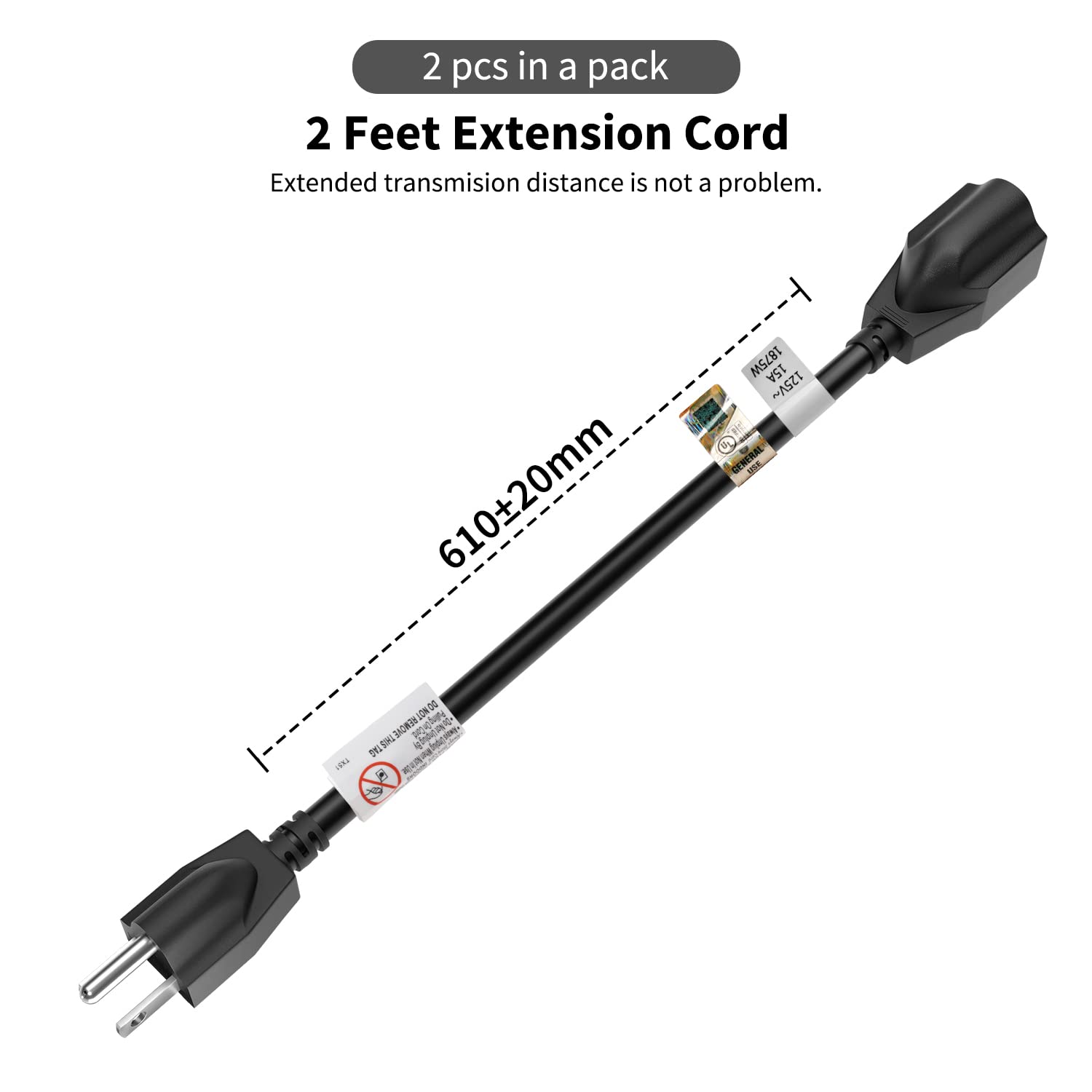 Snapklik.com : FIRMERST 1875W 15 Amp 2 Feet Extension Cord 3 Prong 14 ...