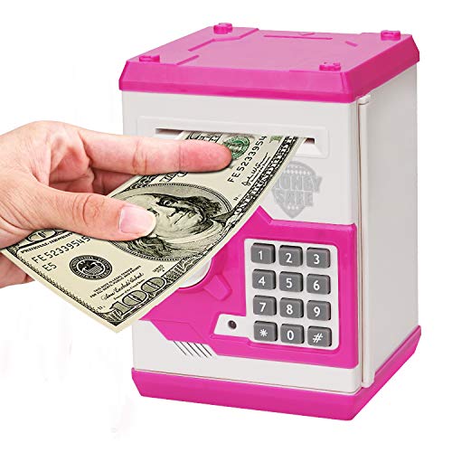 Renvdsa Electronic Piggy Bank for Kids 5 6 7 8 9 10 11 12 Year Old Girl Birthday Gifts Fun Toy for Age 5-12 for Kids to Save Cash and Coins (White Pink)