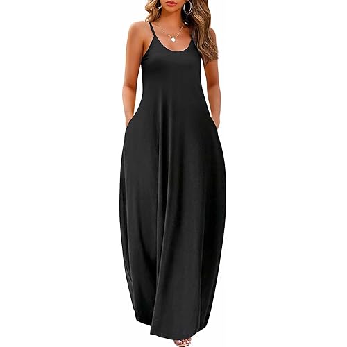 Wolddress Womens Maxi Dress with Pockets 2026 Casual Strap Plus Size Loose Plain Long Office Summer Beach Travel Dresses S-5X