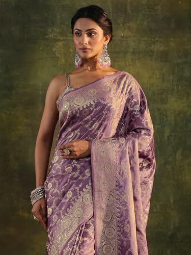Image of Libas Woven Design Satin Saree for Women With Unstitched Blouse Piece | Traditional Saree for Festive & Wedding