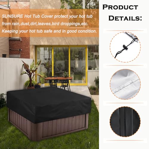 Funda impermeable para jacuzzi 86x86x35 pulgadas negra miniatura 3