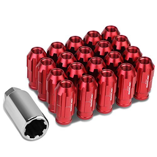 Image of DNA MOTORING LN-ZTL-9025-15-RD 20Pcs M12 x 1.5 Open End Style Wheel Lug Nuts w /Deep Drive Extension Adapter, 24mm OD /50mm H, Red