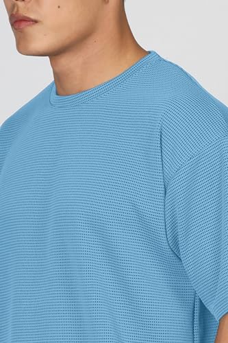 Image of SHODOX Men Oversized T Shirt Solid Dotted Design | Round Neck Loose Fit Drop Shoulder Casual T-Shirt for Men