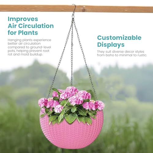 Image of Go Hooked Hanging Plastic Pot | Pink | Diameter 7.1 Inch | Height 4.8 Inch | Thickness 3 mm | Chain Length 13 Inch Approx. | 8 Pieces