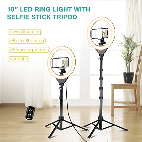 UBeesize Anillo de luz con trípode, 10 pulgadas para selfie, control táctil y mando a distancia Bluetooth, luz de anillo para transmisión en directo, maquillaje - imagen 7