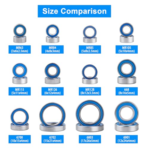 Image of 10pcs MR115-2RS Ball Bearings - Miniature Deep Groove Ball Bearing Double Blue Rubber Sealed Chrome Steel for RC Cars /Planes /Drone /Robotics and Small Electric Motors(5x11x4mm)