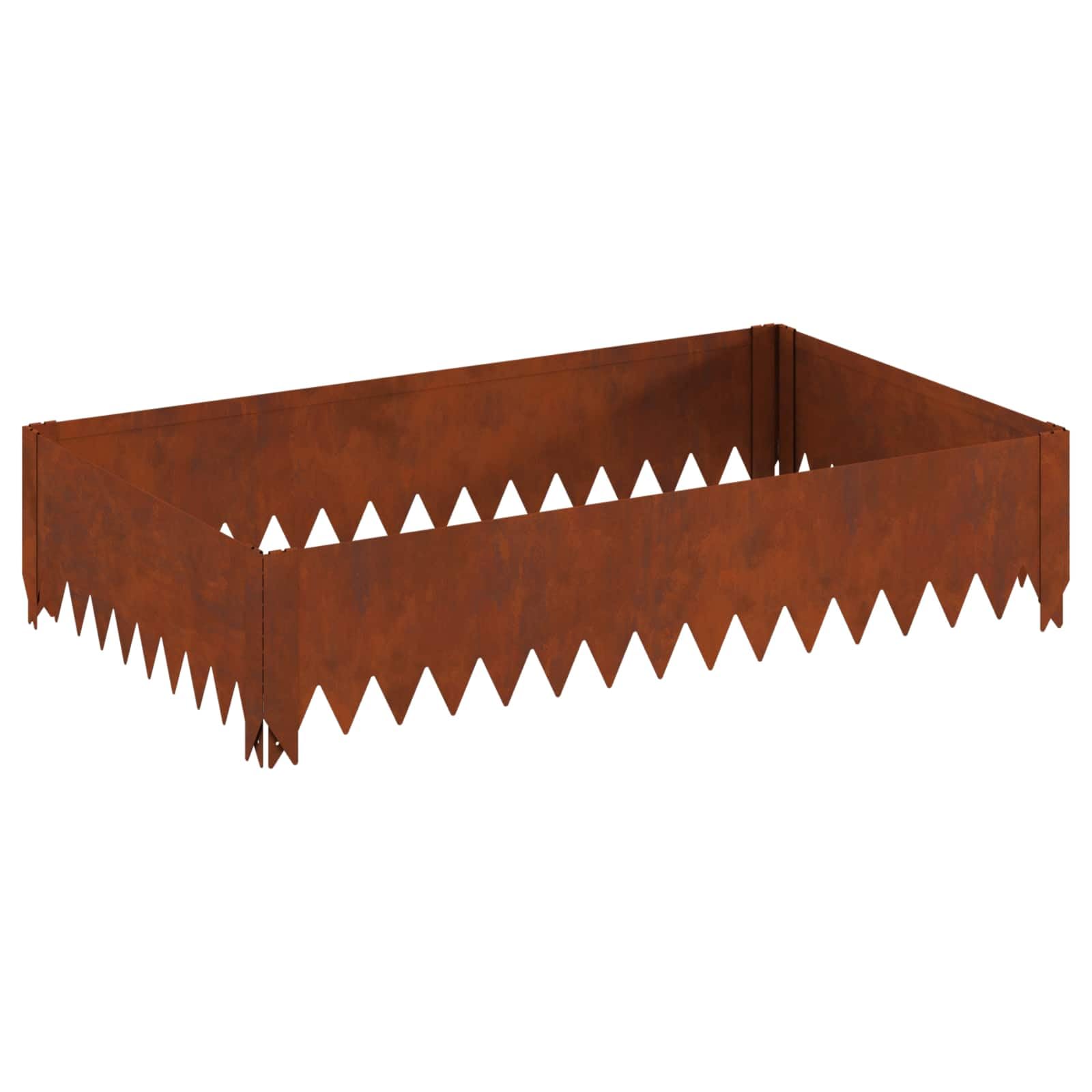 Obramowanie trawnika ze stali, zardzewiałe, 4 sztuki, 100 x 60 x 20 cm, obramowanie grządki ogrodowej z systemem wtykowym, do grządek i rabatek na rośliny w ogrodzie przed domem i w ogrodzie