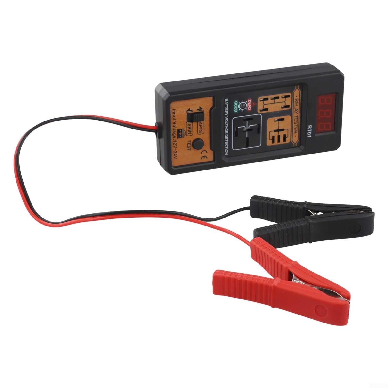 Tester relè digitale 12 V 24 V con display LCD, analizzatore relè auto a 4/5 pin per auto camion diagnostica circuito batteria marina, strumento di test elettrico portatile con clip