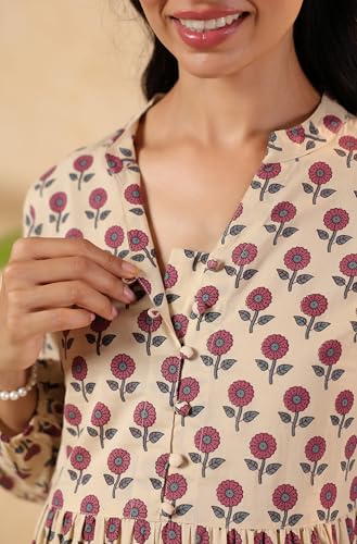 Image of Janasya Women's Pure Cotton Floral Printed A-line Maternity Kurta Pant Set