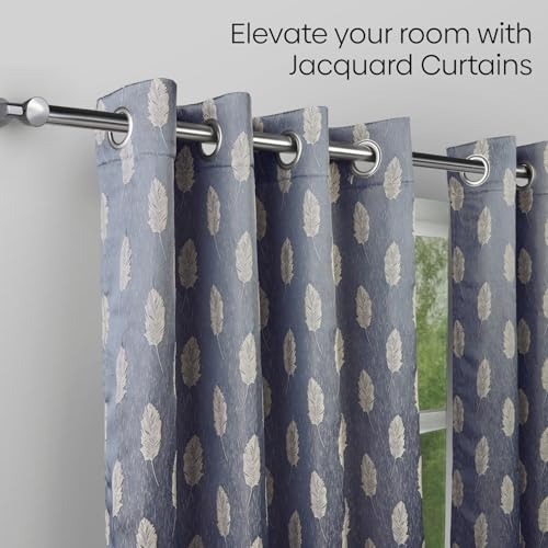 Image of haus & kinder Jacquard Window Curtains 5 Feet Long Pack of 2 Window Curtains, 5 Feet Curtains for Window (Feather Fern, Steel Grey 130x152 CM)