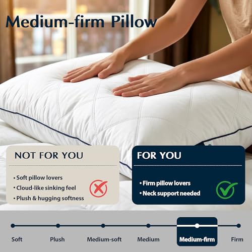 Image of Pacific Coast Premium Goose Feather & Down Bed Pillows Standard Size 1-Pack, Hotel Quality Collection, Medium-Firm Pillow for Side & Back Sleepers