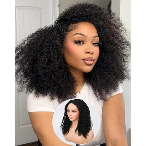 Kinky Curly Half Wig Human Hair 200 Density 3 In 1 Seamless...