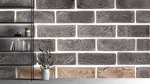 Image of DWELLSINDIA Brown Grey Bricks Self Adhesive Wallpaper, Waterproof, Scratch Resistant, Laminated (41cm x 244cm, Multicolour)