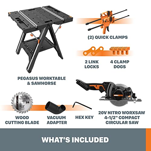 Worx Pegasus Power Share Kit: Work Support Table, 20V Brushless Drill & 20V Compact Cirular Saw #TOP4