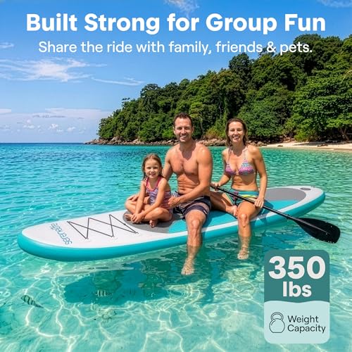 Image of SereneLife 10' Inflatable Stand Up Paddle Board with Premium SUP Accessories - Wide Stable Design with Non-Slip EVA Deck Pad, for Youth and Adults, 350 lbs. Capacity