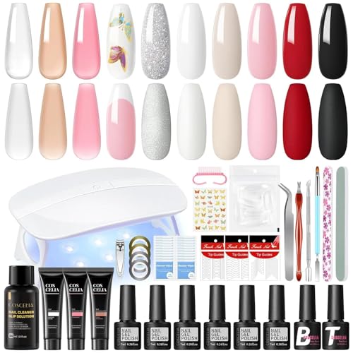 COSCELIA Esmaltes Semipermanentes, 6 Colores Pintauñas Semipermanente y 3 Colores Extensión de Uñas con Lámpara, Kit Uñas Semipermanentes con Base Top Coat,Set Manicura para Principiantes