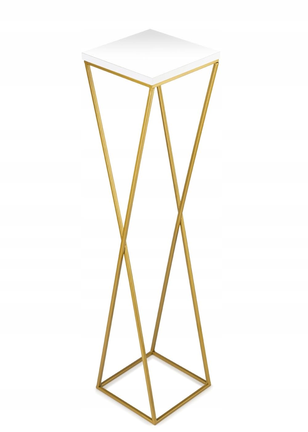 Support pour plantes en métal de 100 cm de haut - Support de fleurs stable et solide avec plateau en MDF blanc sur support doré - Support pour fleurs à décorer les intérieurs