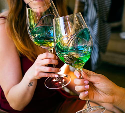 Antoni Barcelona Large Wine Glasses 29 Oz Sagrada Painted Hand Made & Mouth Blown Unique Gifts Women Mother Birthdays Anniversaries Weddings Stained Crystal Lovers Red White Rose Drink (Blue, Set 2) #TOP3