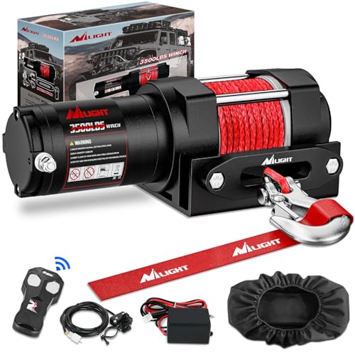 Nilight 3500 lbs ATV Winch 12V Electric Winches With Synthetic Winch Rope Wireless Remote Wired Switch Fairlead Mounting Plate Portable Waterproof Winch for Towing ATV UTV Trailer Truck Jeep Offroad