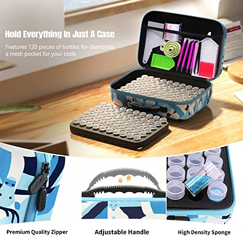 Artdot Diamond Painting Storage Containers, 120 Slots Diamond Painting Kits Accessories And Tools Portable Diamond Painting Organizer Case For 5D Diamond Beads Jewelry Rings (Blue) #TOP3