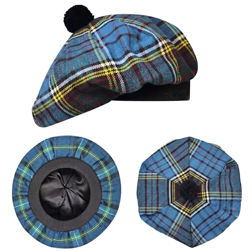 Scottish Hat Tam o Shanter Scottish Bonnet Tartan hat Acrylic Wool with Pompom (US, Alpha, One Size...