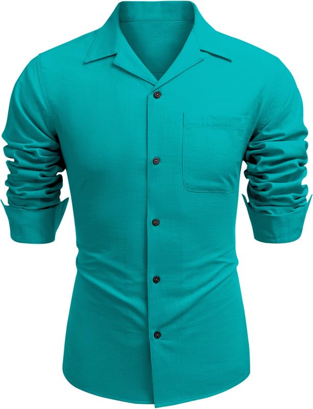 Image of Combo of Men's Casual Cotton Blend Shirt || Long Sleeve Button Down with Spread Collar | Lightweight Breathable Fabric | Stylish Solid Shirt for Beach, Office & Everyday Wear Pack of 2