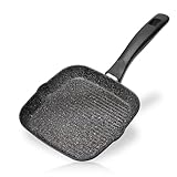 STONELINE Poêle Grill 16x16 cm, avec 2 Becs verseurs, Cuisson sans Huile ni Graisse, adaptée à l'Induction, Revêtement Antiadhésif avec de vraies particules de pierre
