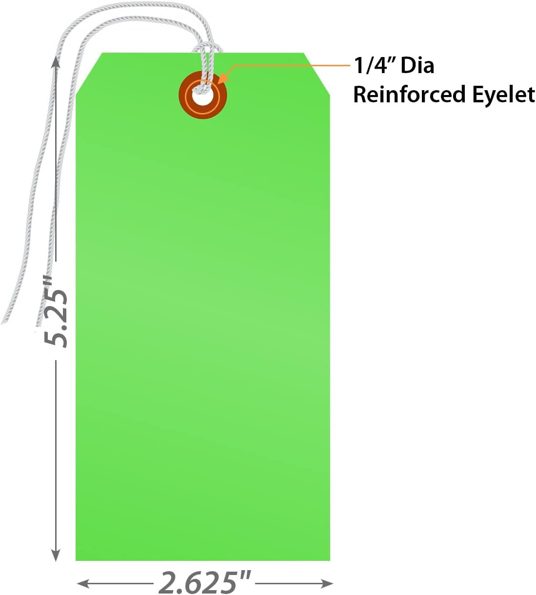 SmartSign Fluorescent Green Blank Tags with Pre-Attached String - Pack of 1000, Size-6, 13pt Thick Cardstock Tag, 5.25" x 2.625" with Reinforced Fiber Patch : Office Products
