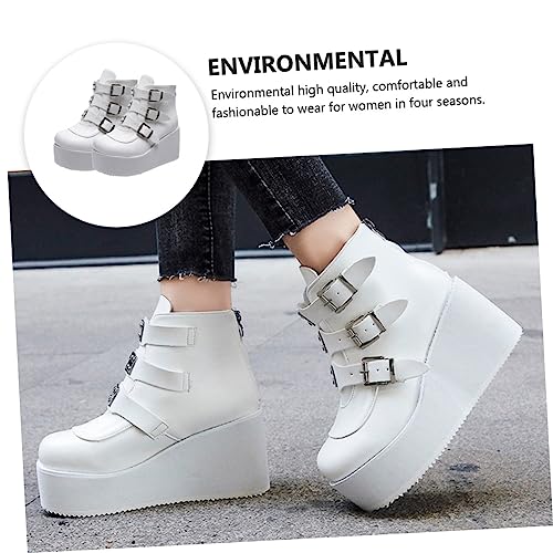 Bottes à talons épais pour usage quotidien - Bottines rétro chic blanc - 6