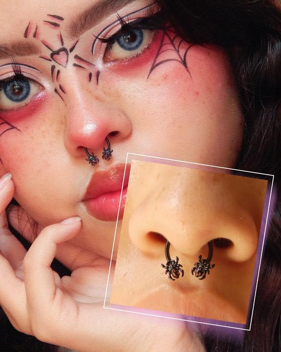 Jewseen Spider Septum Rings 16g Skull Cartilage Piercing Jewelry Daith Earring Hoop Surgical Steel Helix Tragus Earring for Women Men - Image 2