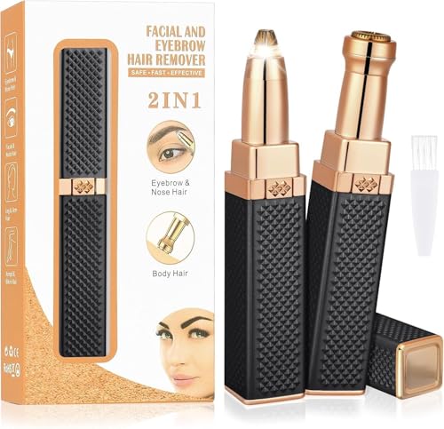 LOPHE Depiladora Facial Mujer, 2 en 1 Afeitadora Eléctrica Femenino, Recortadora de Cejas, Recargable, Dispositivo para Vello de Labios con luz LED, Depilador sin Dolor para Cuerpo (Negro)