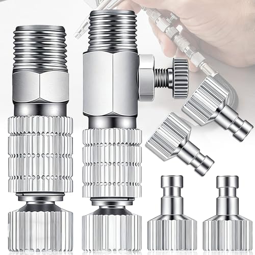 Brateuanoii 6 Pièces 1/8 Connecteur Kit Adaptateur de Connexion Rapide, Ensemble d'Adaptateurs d'Aérographe, Inclure 4 Raccords Mâles-Femelles 1/8