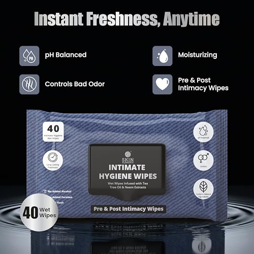 Image of Skin Elements Intimate Hygiene Wet Wipes | Unisex | pH balanced Wipes | Tea Tree Oil & Neem Extracts | 80 Intimate Wet Wipes | Pre and Post Intimacy | Pack of 2