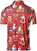 HOOD CREW Men’s Funny Golf Shirts Christmas Hawaiian Shirts Short Sleeve Cartoon Printed Polo Shirts Red