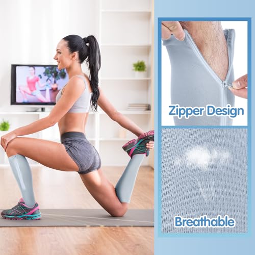 Image of Tarpop 4 Pairs Men Zipper Compression Socks Colorful 20-30mmhg Compression Stockings with Zipper for Men Women Swelling Edema