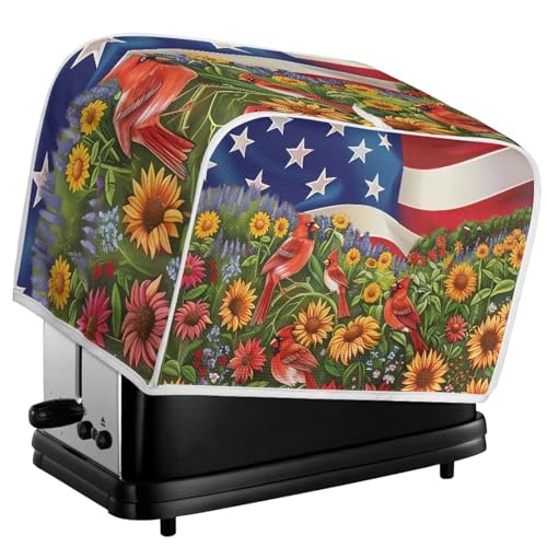 Image of American Flag Floral Bird Toaster Dust Cover Bakeware Protector Compatible with 4 Slice Toaste Dust Protection Cover July 4th Independence Day Decor