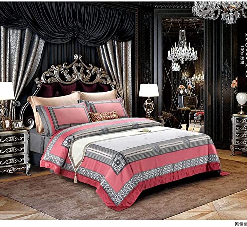XUETAO Juegos de Ropa de Cama de Alta Densidad 100S, Ropa de Cama Rosa para el hogar, Ropa de Cama de algodón Egipcio, sábanas con patrón Circular, Funda de edredón (Rosa King Size 4 Piezas)