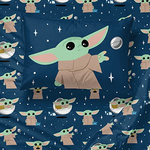 Image of Star Wars Mandalorian Grogu Twin Comforter Set 5 Piece Kids Bedding, Gray | Baby Yoda, Bed in a Bag, Comforter Sheets Sham Pillowcase, Official Brand, Soft Microfiber, Machine Washable, Kids Gift