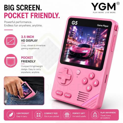 Image of YGM Rechargeable Pocket Video Game Console for Kids -in-1 Retro Handheld Gaming Device with Built-in Classic Games, TV Output Support (Any Available Colour) (500 in 1 Game)