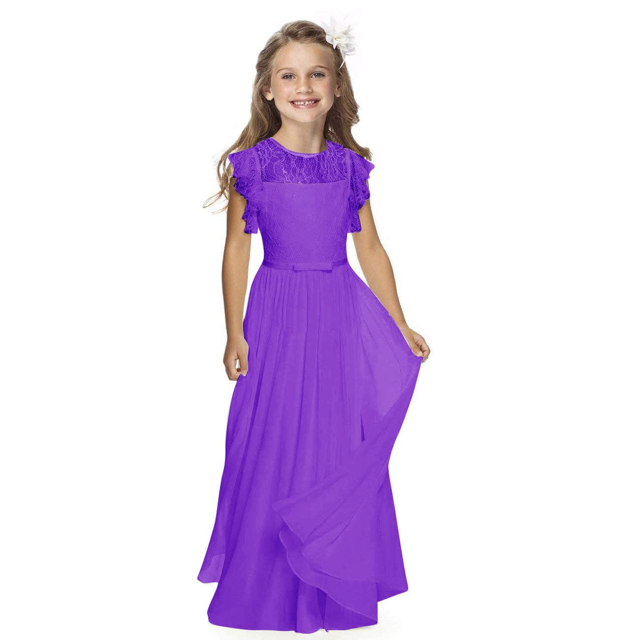 Sittingley Fancy Flower Girl Dress Girls Holy Communion Dresses for Wedding Pageant 1-12 Year Old (Purple, 6)