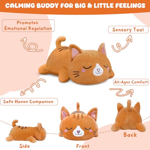 Image of TOYSYM Weighted Stuffed Animals Cat, Orange Cat Plush with Weighted Beads, Cute Cat Plushie Pillow Gifts for Adults Kids Boys Girls